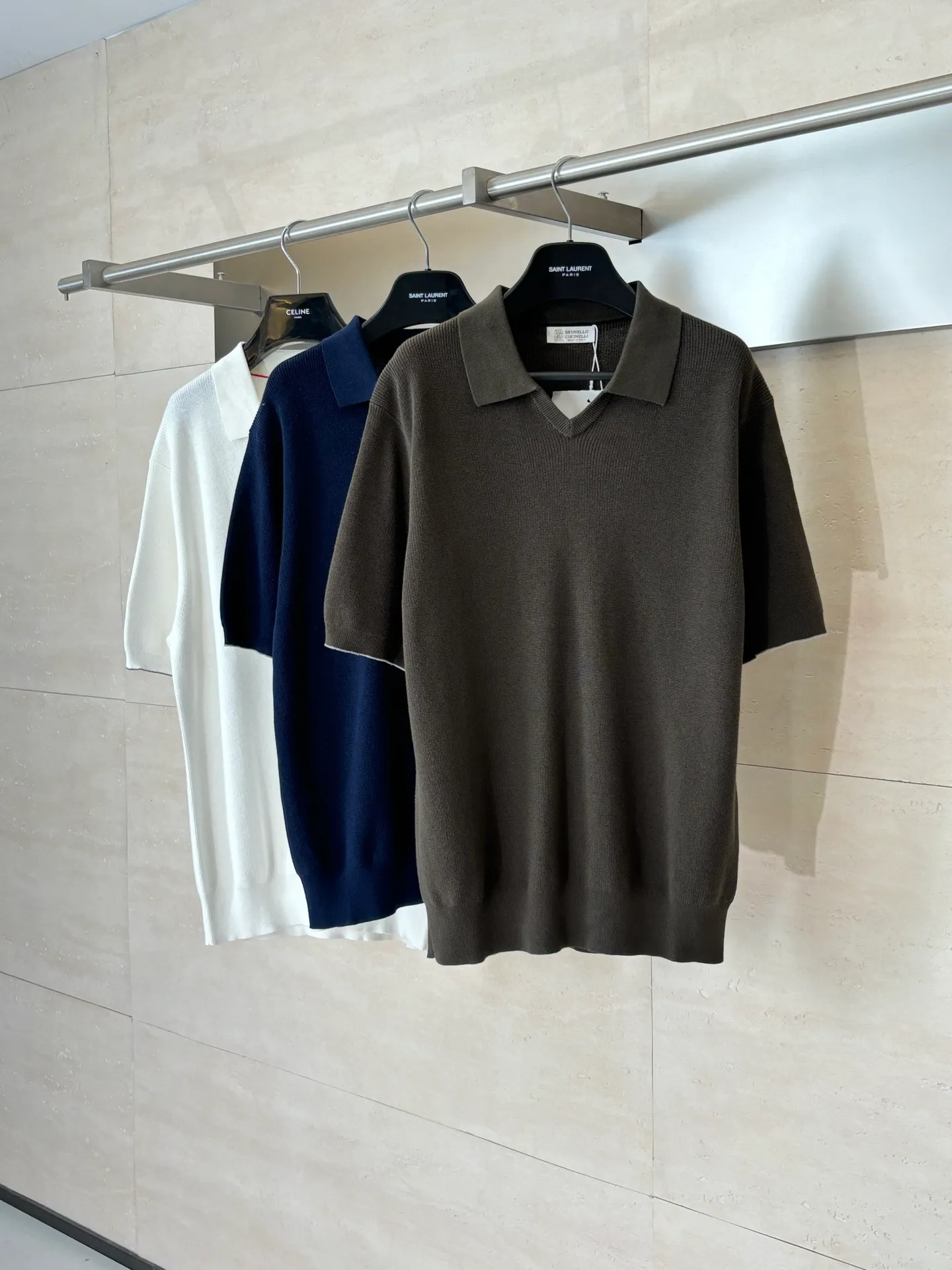 Brunello Cucinell Bc collar rolled old money style short-sleeved pullover knitted custom linen-cotton blended wool, woven using imported loom (7 needles), customized wool, wool enzyme washing Size: S/M/L/XL